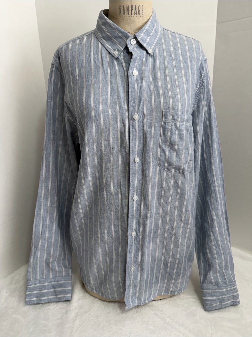 Everlane Light Blue Striped Linen Button-Down Shirt Size M